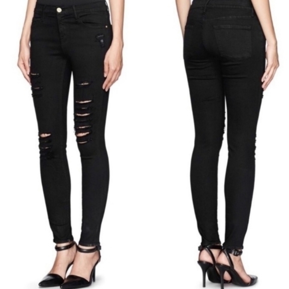 FRAME‎ LE SKINNY DE JEANNE BLACK DISTRESSED FILM NOIR 26